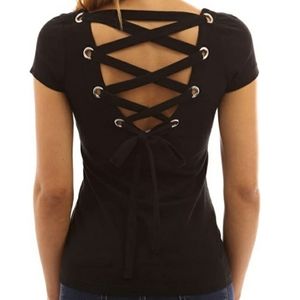 Pattyboutik Scoop Neck, Lace Up Blouse